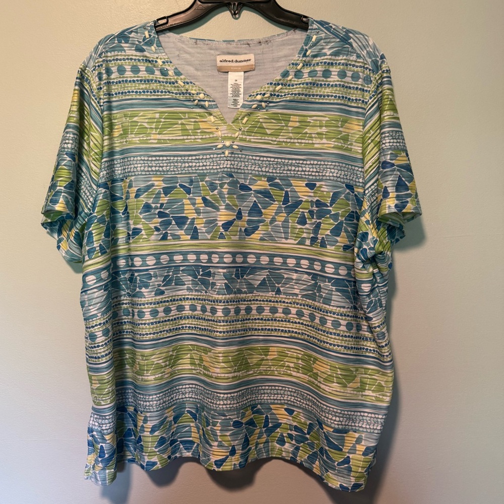 Alfred Dunner Multicolor Striped Embellished Top Sz 2X